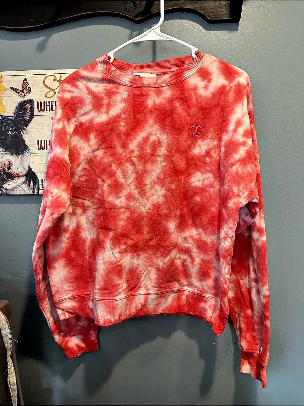Champion Authentic Athleticwear Tie-Dye Crewneck Sweatshirt Red Medium